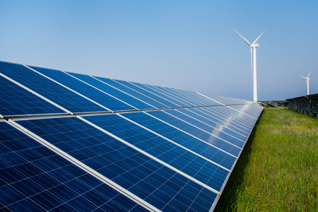 solar energy panels and wind turbine,china.の写真素材
