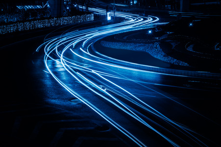 high angle view of traffic light trails,shanghai,china.のeditorial素材