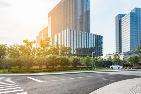 clean empty urban road and modern buildings at a sunny day,shanghai,chinaのeditorial素材