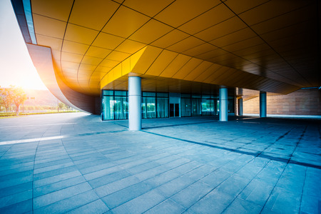empty brick road nearby office building,china.のeditorial素材