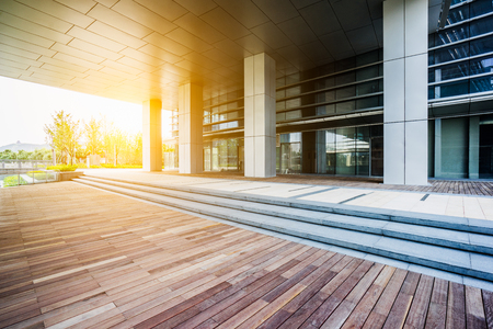 office building entrance with empty brick road,china.のeditorial素材