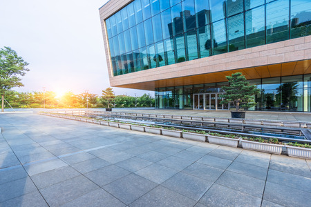 empty brick road nearby office building,china.のeditorial素材
