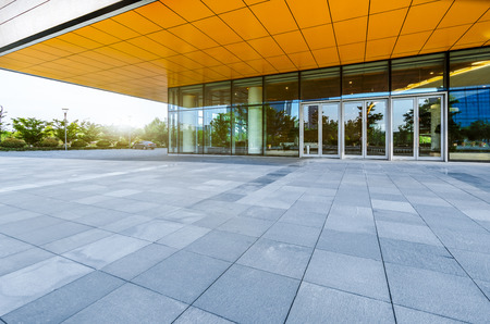 empty brick road nearby office building,china.のeditorial素材