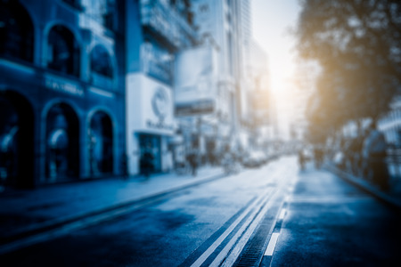 urban street of Hong Kong downtown district,blue toned,china.の写真素材