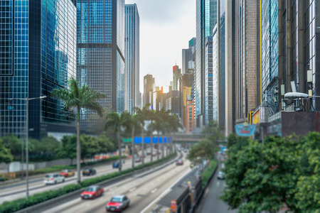 busy urban traffic of hong kong downtown district,china.の写真素材