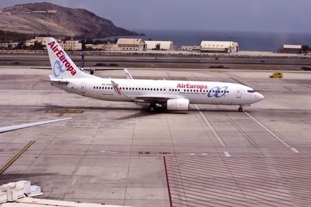 LAS PALMAS GRAN CANARIAS,SPAIN - JUL 23 Air Europa plane on runway  Las Palmas airport,23-07-2012 , Gran Canarias,Spainのeditorial素材
