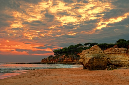sunset in Albufeira beach , Albufeira, Portugalの写真素材