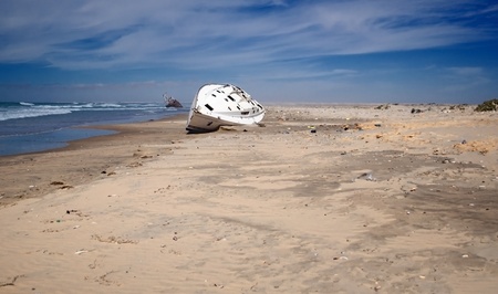 Ship wreck on sea , western sahara coastの写真素材