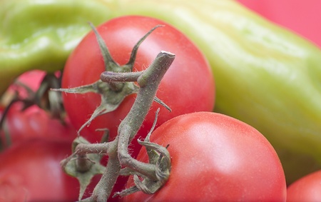 image of isolated green and tomatoes on white backgroundの写真素材