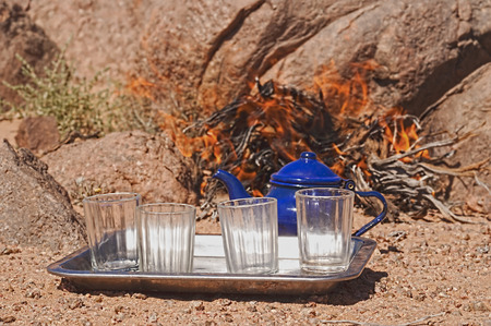 tuareg tea in zamur region, western saharaの写真素材