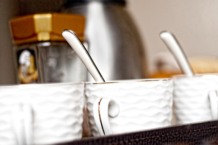 breakfast time with coffee and foodの写真素材