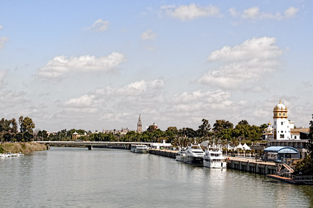 Sevilla from the brige over Guadalquivir, Andalusia province, Spain.の写真素材
