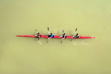 Seville, Spain - April 2016: training on  river Guadalquivir.のeditorial素材