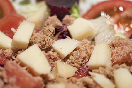 fresh vegetables salad with  cheese and cooked sliced beetsの写真素材