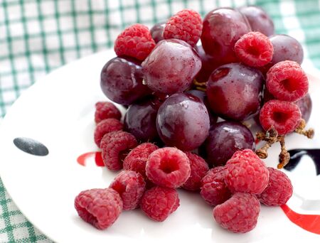 Image of soft fruit, strawberries and grapes の写真素材