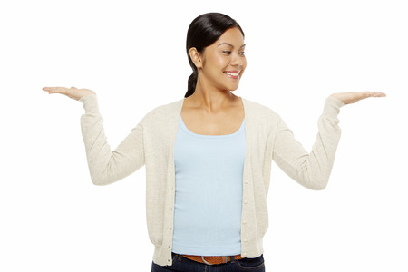 Cheerful woman showing hand gesture