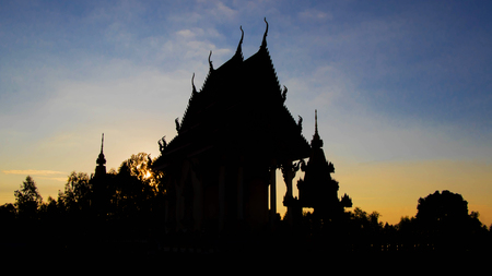 Black silhouette of the Buddhist templeの写真素材