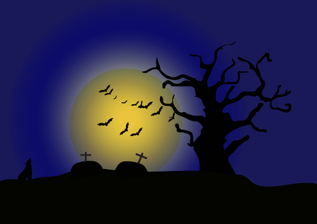 Terrible night in the cemetery on halloweenのイラスト素材