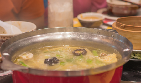 on selective soft focus of food hotpot on the tableの写真素材