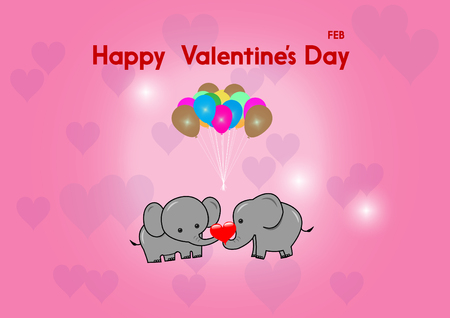 Valentine's Day greeting cards with two elephants kissing illustration.のイラスト素材