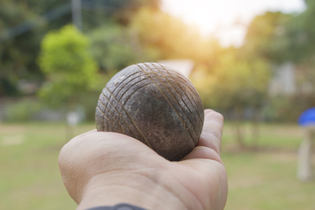 on selective soft focus of Petanque tournament connected relations in the village.の写真素材