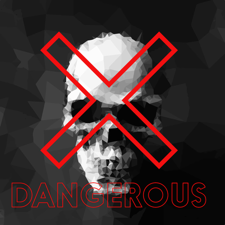 Hazard warning label low polygon skull grey-blackのイラスト素材