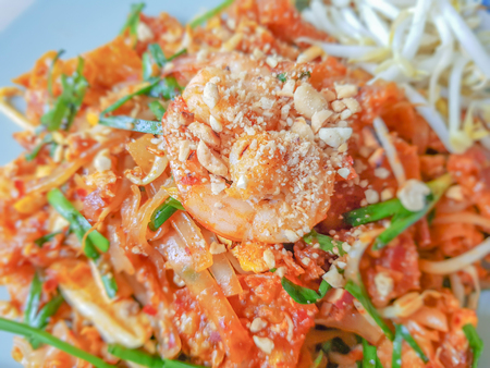 On selective focus of fried noodles with Shrimpの写真素材