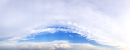 Panorama photo of blue skies, fluffy white clouds are like beautiful eyes.