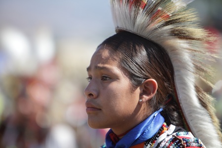 SAN BERNARDINO, CALIFORNIA - OCTOBER 13: The San Manuel Band of Indians hold their annual Pow Wow on October 13, 2012 in San Bernardino. Dances include the Grass, Chicken and Fancy dances. のeditorial素材