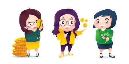 Business woman Saving and investing money concept with Character . Future financial planning concept. Modern vector design.のイラスト素材