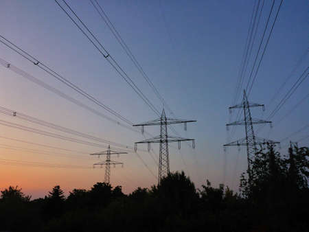 silhouette of high voltage electrical pole structure