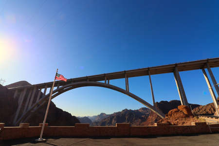 The Hoover Bridge from the Hoover Dam in Nevada.の写真素材