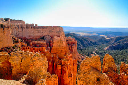 The Bryce Canyon National Park, Utah, United States fantastic red hoodoos and bright lightの写真素材