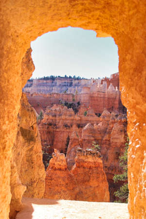 The Bryce Canyon National Park, Utah, United States fantastic red hoodoos and bright lightの写真素材