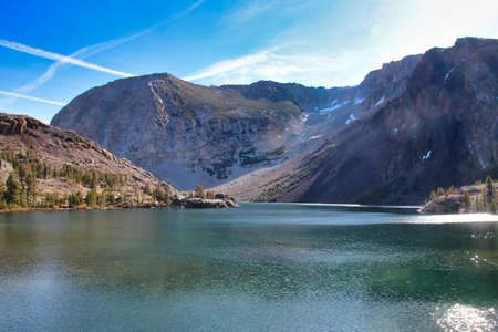 beautiful Sierra Mountains Lake with blue sky, California, USA