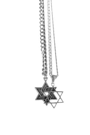 Two chains, silver six-cornered star, with the trailer of Star of David