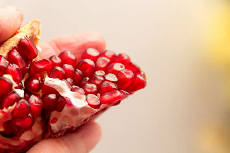 Pomegranates, sliced, pithy fruit, pomegranate seedsのeditorial素材