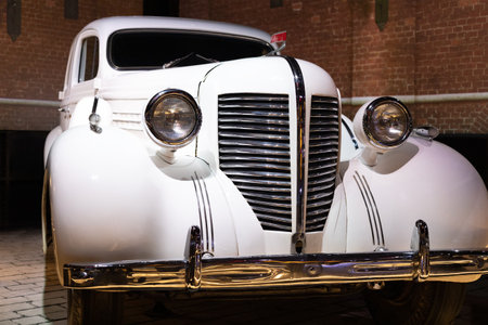 White retro car, front view. The car of the Soviet period of the 1930s, was used by the members of the USSR government.のeditorial素材