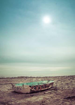 Abandoned boat Bombay Beach Salton Sea Californiaの写真素材