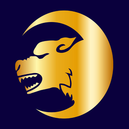 growling wolf golden emblem Vector illustration.のイラスト素材