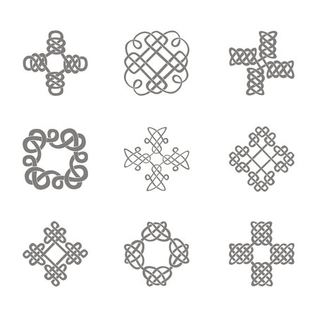 Monochrome icon set with Celtic art and ethnic ornaments for your designのイラスト素材
