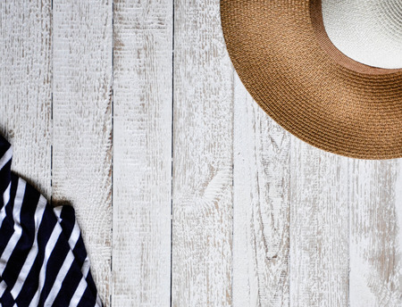 summer hat and striped scarfの写真素材