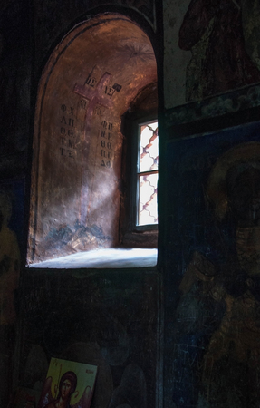 arched window in the old church for your designの写真素材