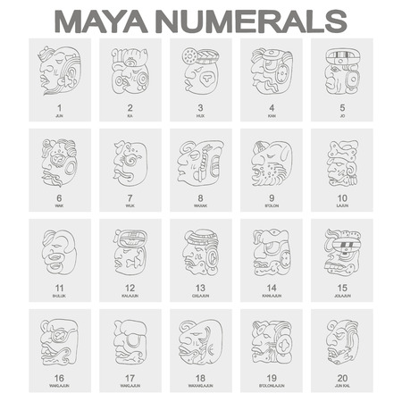 vector icon set with maya head numerals glyphsのイラスト素材