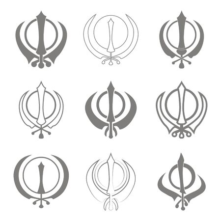Vector icons set with Sikh symbol Khandaのイラスト素材