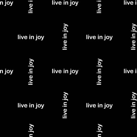 Seamless trendy typography background vector pattern with white words live in joy in grid window...