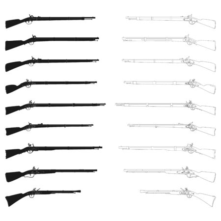 Vector monochrome icon set with Antique Riflesのイラスト素材