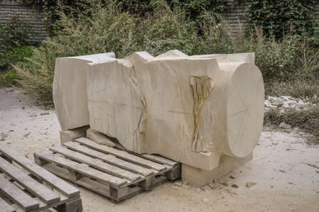 Pryluky, Ukraine - 09/14/2019: Sculpture Symposium, creation of the monuments. Sculptors creating sculpturesのeditorial素材