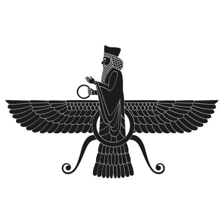 vector monochrome icon with ancient egyptian symbol Faravahar for your projectのイラスト素材