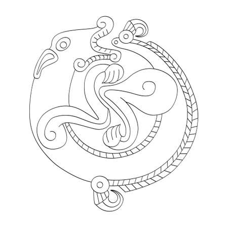 vector monochrome icon with ancient Scythian art. Symbol with animal motifs for your projectのイラスト素材